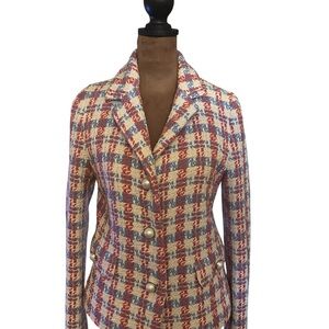 ZARA Tweed Blazer Jacket Size M | Red Blue White | Pearl Button Jacket